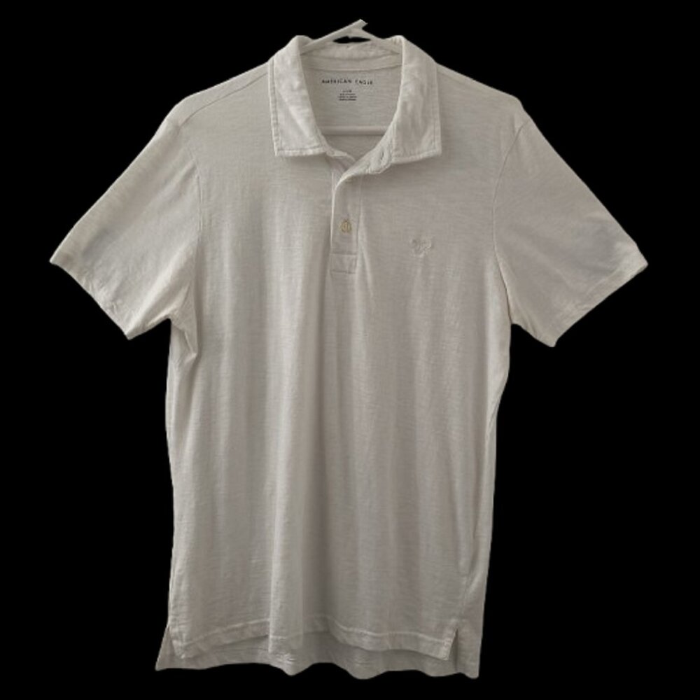 American Eagle Men's White Summer Cotton Polo Shirt - Men's Large